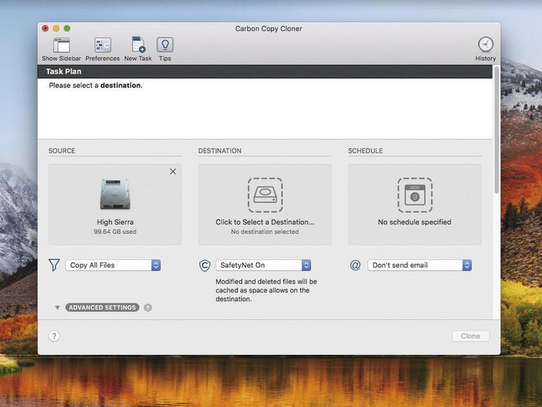 Apps wie Carbon Copy Cloner erzeugen eine exakte Kopie Ihres Mac. Ein einfacher Klon ist ein guter Anfang und es gibt diverse Optionen zur Feinjustierung des Back-ups.