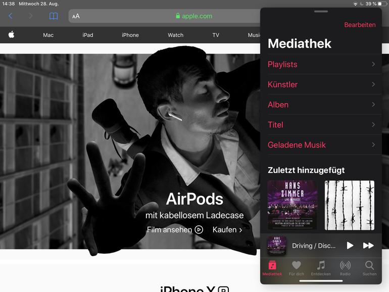 Mit der Slide- Over-Funktion schieben Sie eine neu gestartete App einfach auf eine laufende Anwendung.