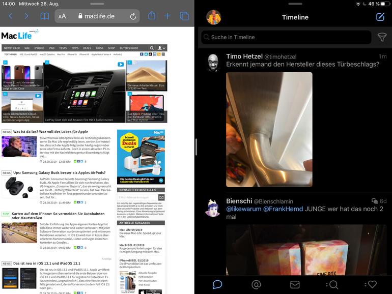 Split View erlaubt mit zwei parallel laufenden Apps echtes Multitasking auf dem iPad.