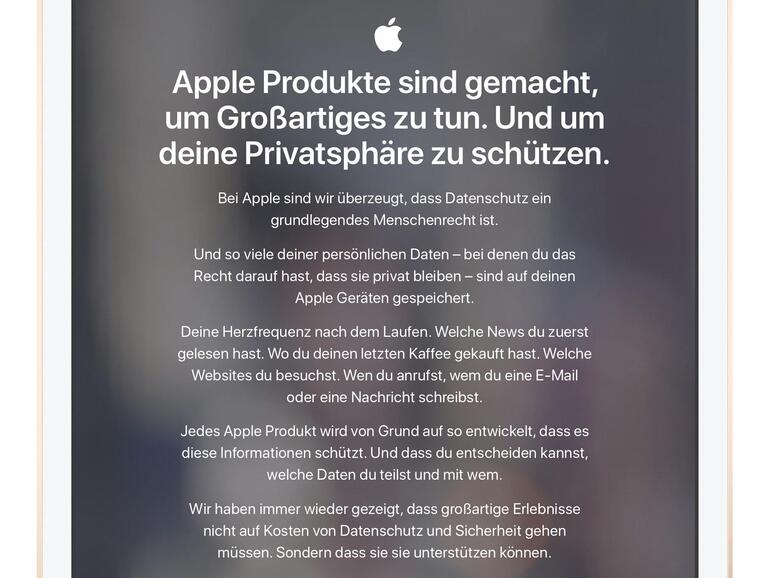 Apples Datenschutz-Webseite ist übersichtlich aufgebaut und vor allem auch lokalisiert.