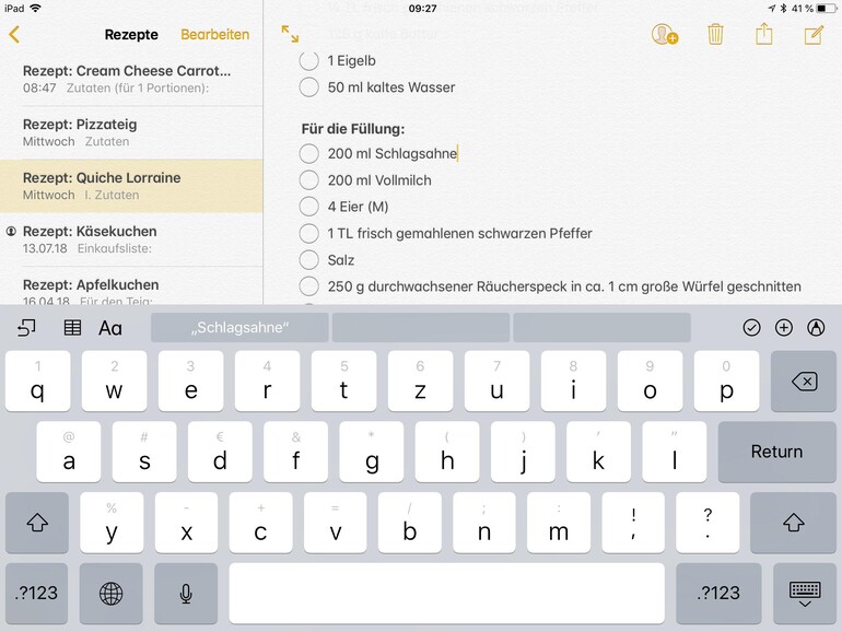 Ist das „Tastenstreichen“ aktiviert, kann man auch dem iPad durch Wischen weitere Zeichen eingeben.