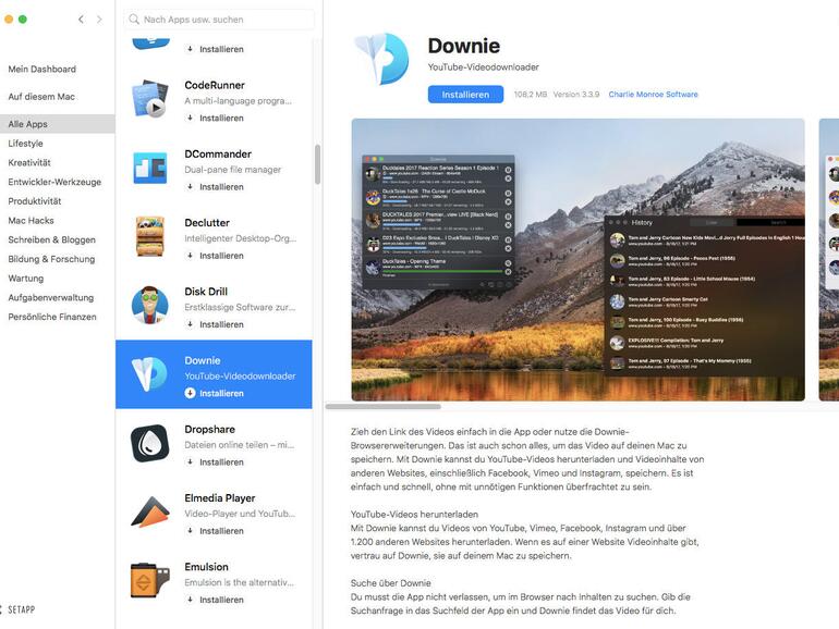 Mithilfe des Setapp-Dashboards installieren Sie die Apps Ihrer Wahl.