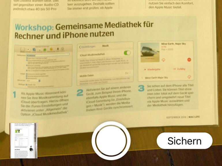 Das Notizen-Programm profitiert vielleicht mehr als andere von der Möglichkeit, die iPhone-Kamera zu borgen und Bilder oder Dokumente direkt einzufügen.