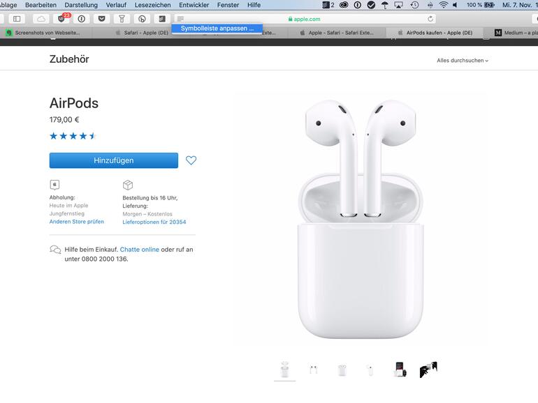 Symbolleiste anpassen