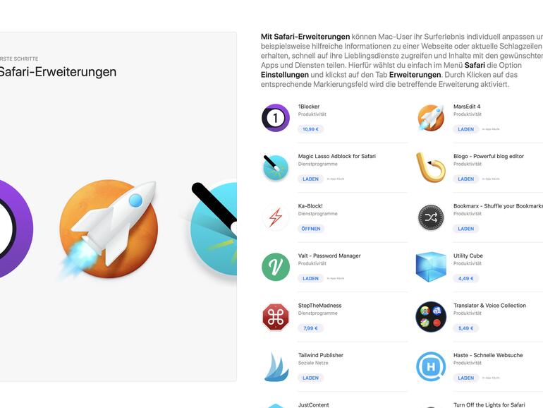 Seit macOS Mojave finden Sie Safari-Erweiterungen im neuen App Store.