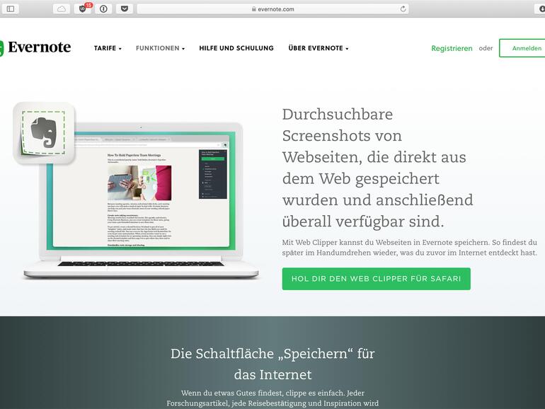 Es gibt eine Reihe von praktischen Erweiterungen zum Speichern und Lesen von Webinhalten. Evernote Web Clipper ermöglicht es Ihnen, Ausschnitte von Informationen aus dem Internet zu sammeln und dann darauf zuzugreifen.