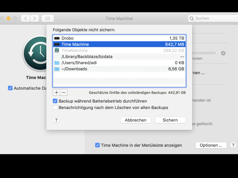Mit kaum einer Hand voll Klicks ist Time Machine auf dem Drobo eingerichtet und steht fortan in den Einstellungen zur Verfügung.