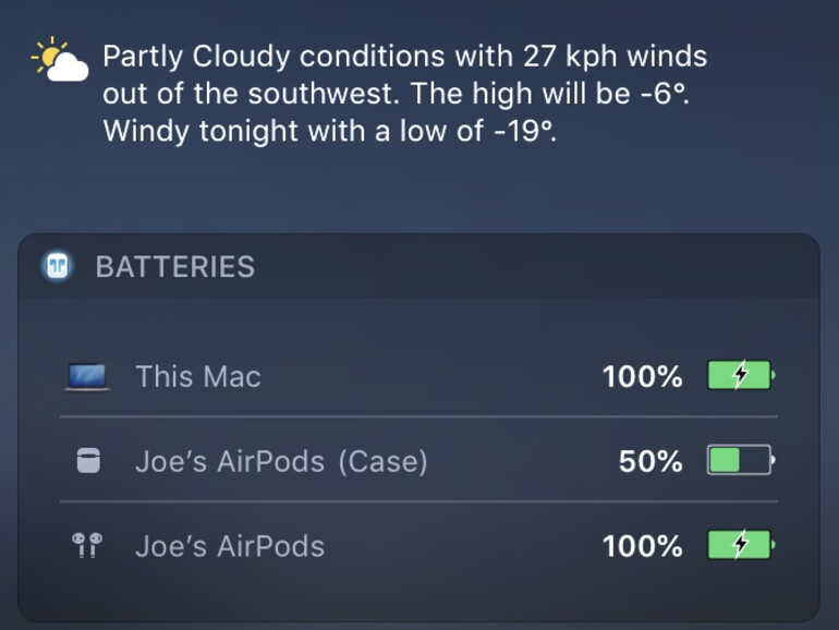 AirBuddy-Widget in der Benachrichtigungszentrale