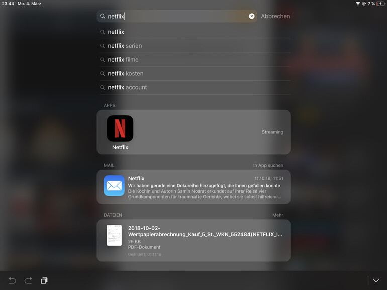 Spotlightsuche am iPad Pro