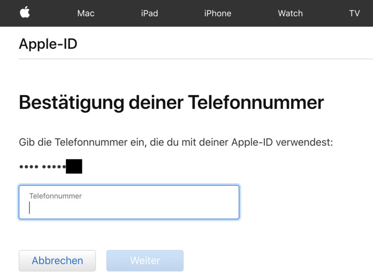 Bestätigung der Telefonnummer