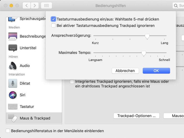 In den Systemeinstellungen können Sie die Belegung der Sondertasten ändern und die Tastaturmaus aktivieren.