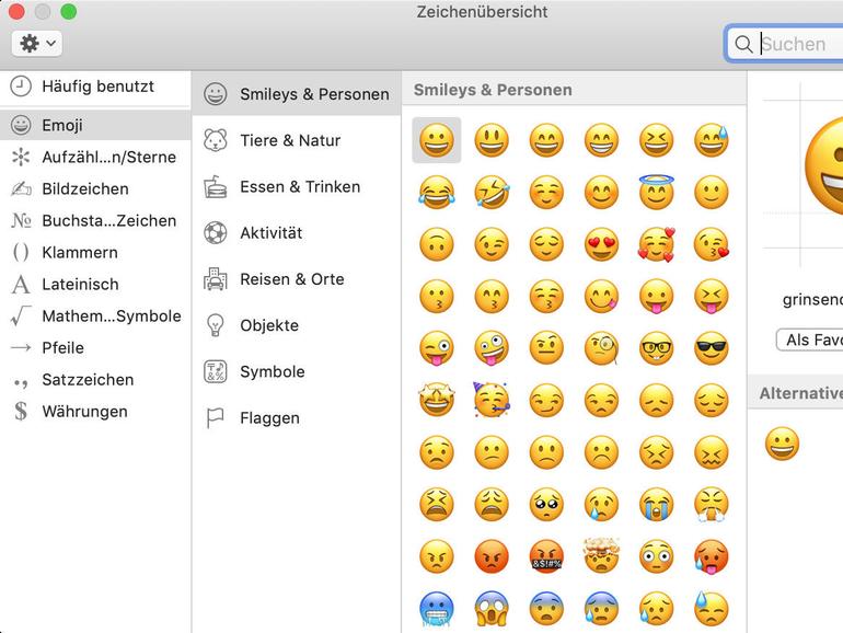 In der Zeichenübersicht findet man alle Sonderzeichen und Emojis.