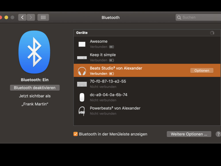 Gerät in den Bluetooth-Einstellungen auswählen