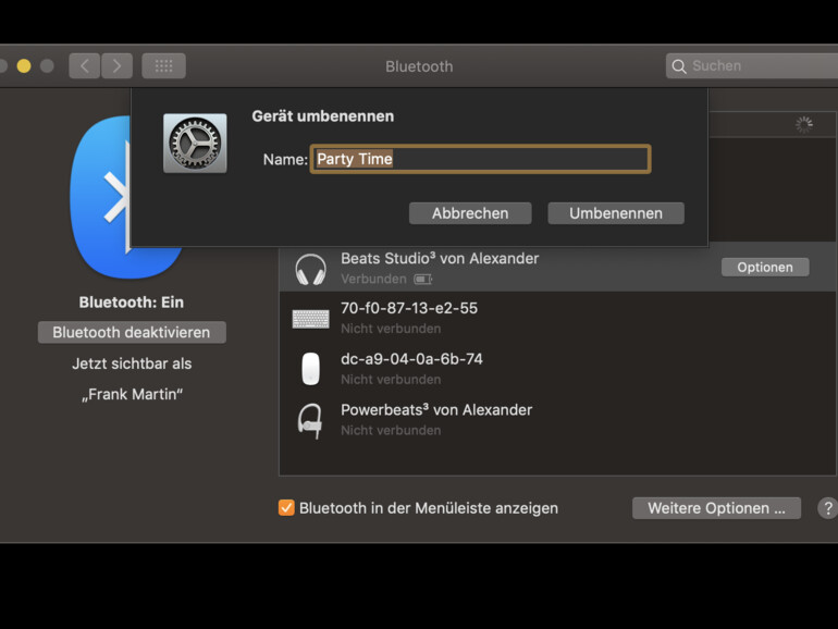 Bluetooth-Gerät umbenennen