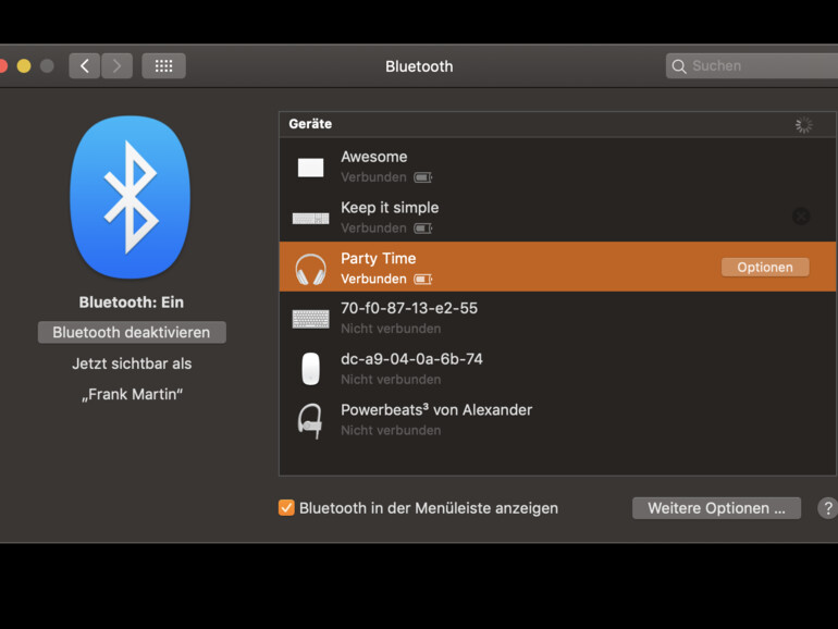 Umbenanntes Bluetooth-Gerät in der Übersicht