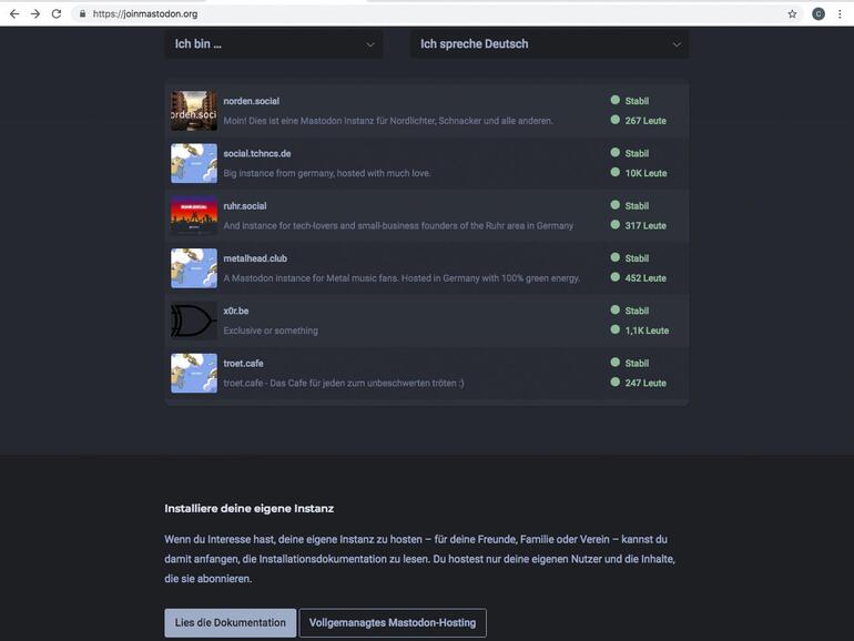 Auch wenn Sie sich bei der Anmeldung für eine Instanz entscheiden müssen, können Sie natürlich auch mit Nutzern anderer Instanzen kommunizieren.