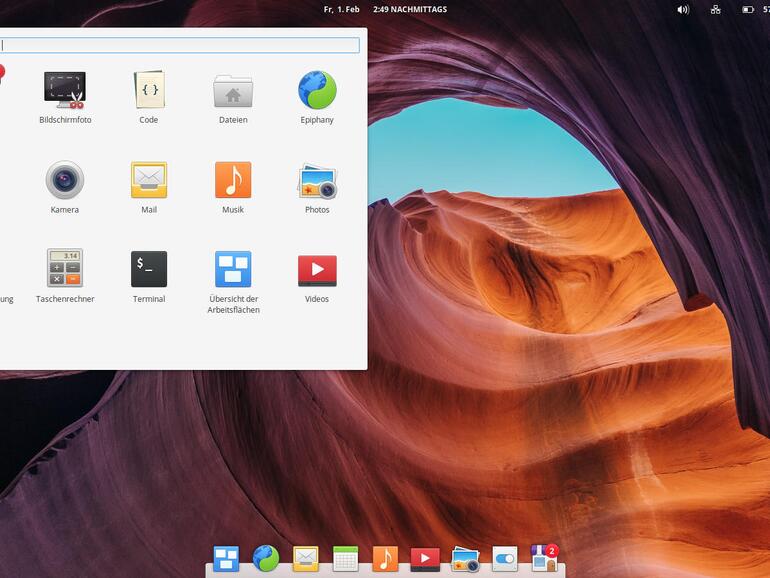 Das Anwendungsmenü von Elementary OS finden Sie links oben.