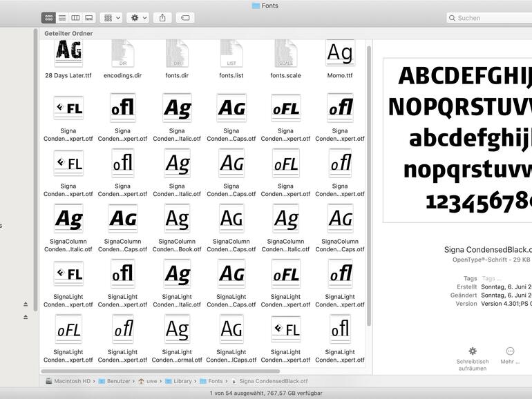 In diesem Ordner finden Sie die von Ihnen installierten Schriftarten, die nur Ihnen selbst zur Verfügung stehen.