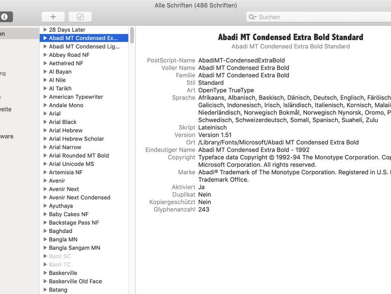 Zu Installation und Verwaltung der Schriften verwenden Sie unter anderem die Schriftsammlung von macOS.