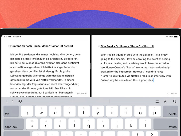 Ulysses 16 bietet Split View am iPad