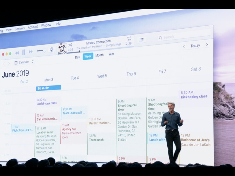 Craig Federighi fragt, ob iTunes nicht noch mehr tun könne und präsentiert eine Version mit integriertem Kalender.