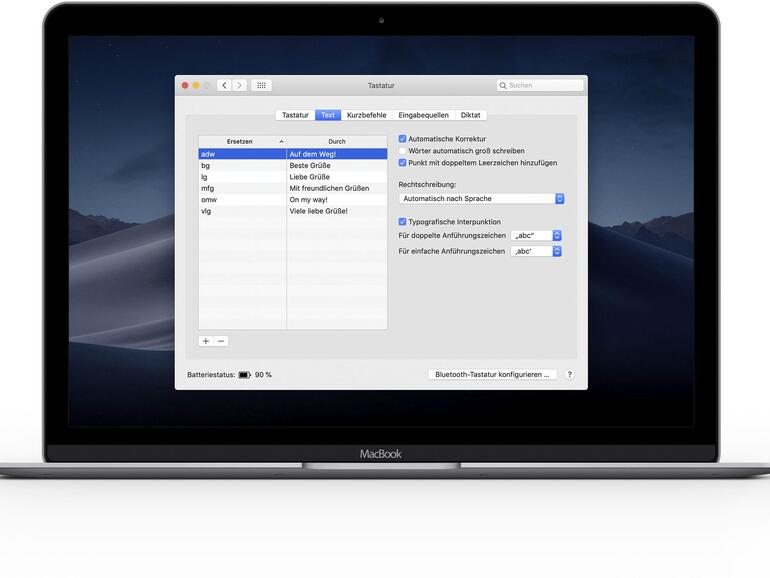 Falls noch nicht geschehen, aktivieren Sie in den Systemeinstellungen Autokorrektur und Co.