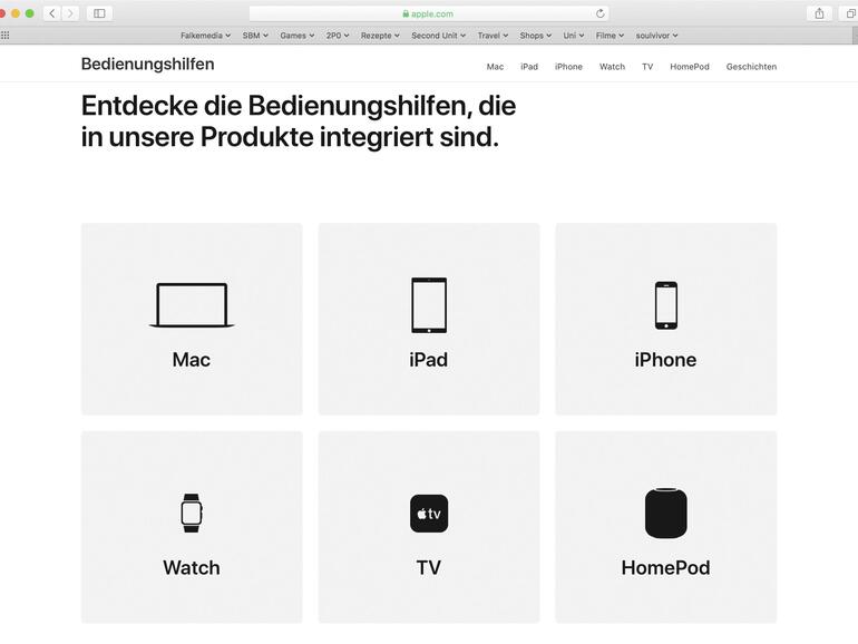Apple unterstützt Bedienungshilfen wie VoiceOver auf allen gängigen Geräten ohne zusätzliche Installationen.