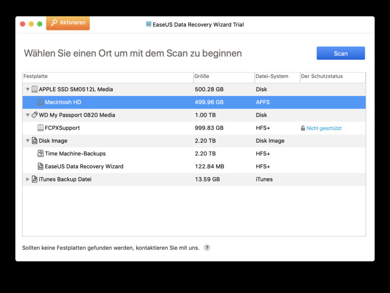 EaseUS Data Recovery Wizard - Programmoberfläche
