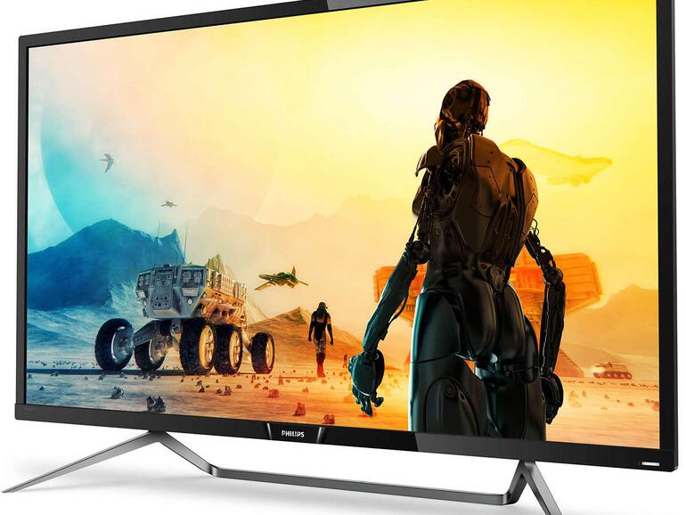 Mit seinem Fuß und dem riesigen Gehäuse sieht der Momentum wie ein Fernseher aus. In ihm steckt aber ein Gaming-Monitor.