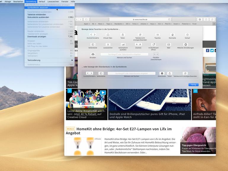 Symbolleiste in macOS anpassen