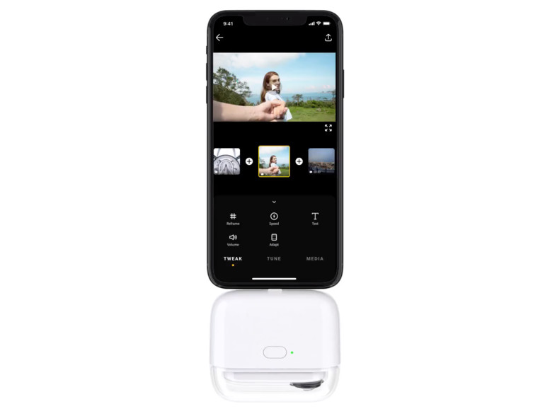 Bilder und Videos aus dem 8 Gigabyte fassenden Gerätespeicher der Kamera übertragen Sie per Bluetooth-Verbindung oder über das ans iPhone gestöpselte Lade-Case.