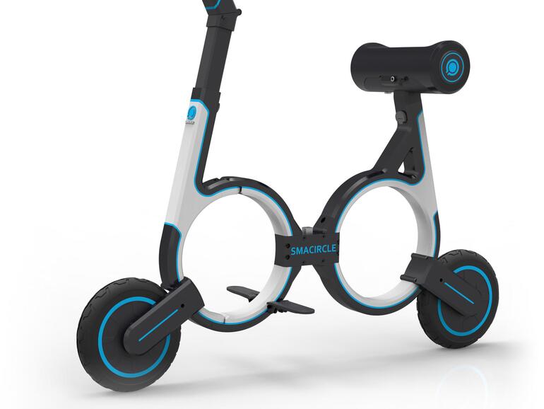 Das Smacircle ist das womöglich kleinste E-Bike. Es lässt sich auf Rucksackgröße zusammenklappen.
