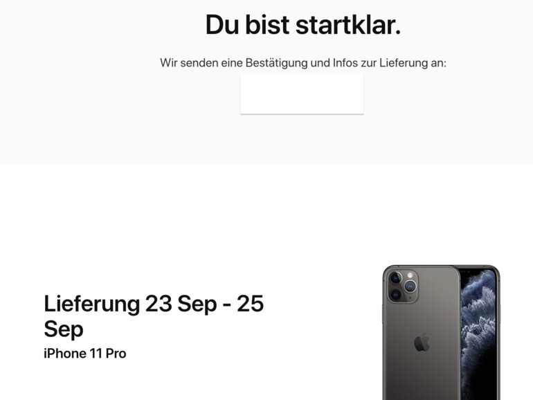 Screenshot zeigt verzögerte Lieferung beim iPhone 11 Pro in Space Grau