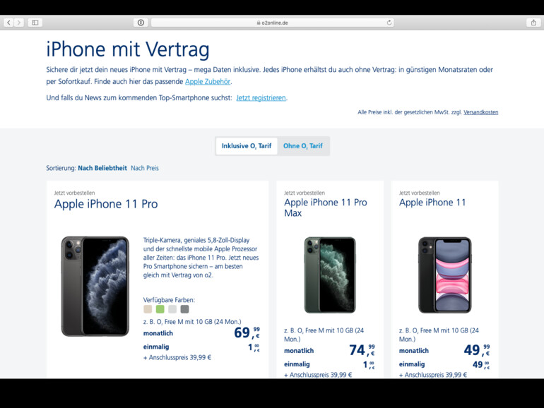 O2 lockt mit niedrigen Einmalzahlungen und vergleichsweise günstigen Tarifen.