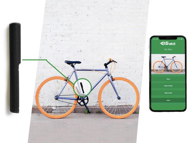 iTrakit verschwindet im Rahmen des Fahrrads.