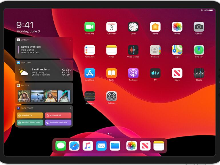 Der Homescreen ändert sich durch iPadOS deutlich. Er stellt mehr Apps dar und bietet eine neue Widgets-Anzeige.