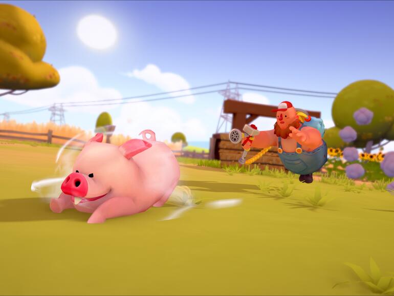 Ein tapsiger Landarbeiter muss seine Farm in Ordnung halten, aber die Schweine in Hogwash sehen das anders.