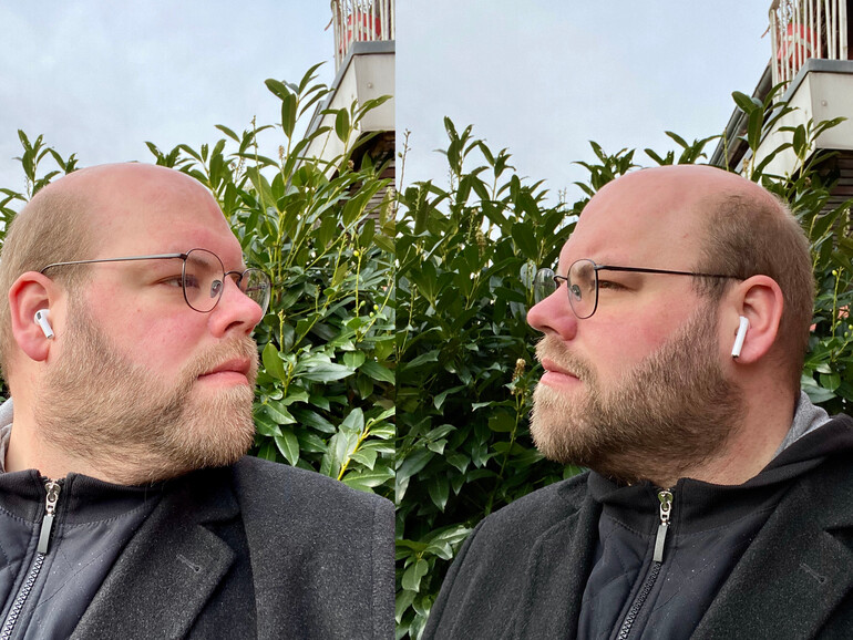 In Ermangelung eines attraktiveren Models muss Mac-Life-Chefredakteur Sebastian Schack die optischen Unterschiede zwischen AirPods 2 und AirPods Pro selbst demonstrieren.