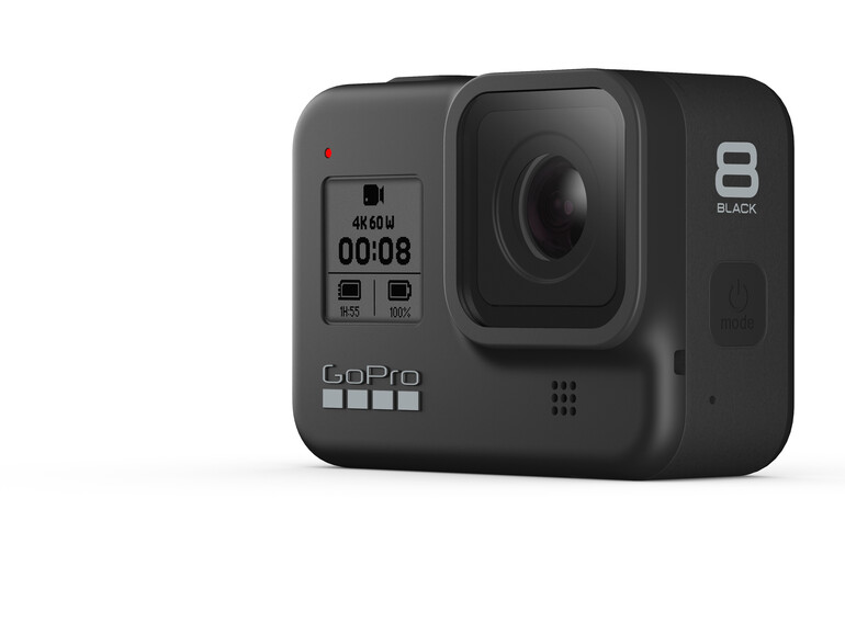 An der Front zeigt auch die Hero8 auf einem kleinen Screen Details wie den aktuellen Aufnahmemodus an. Was sie ansonsten bietet, verrät der Test.