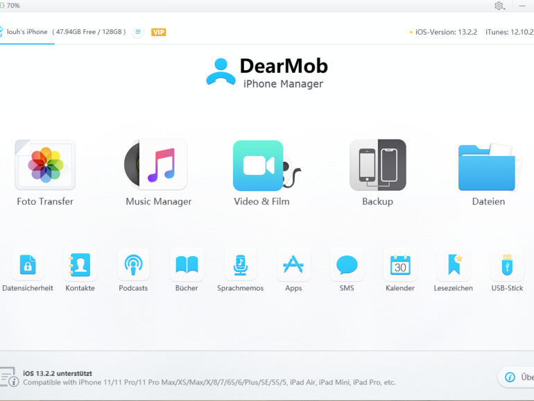 Benutzeroberfläche des DearMob iPhone Manager