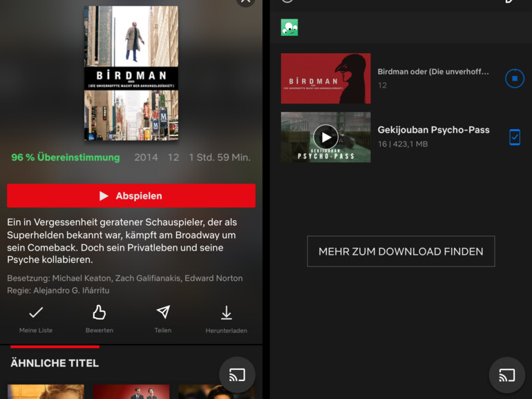 In der iPhone- und iPad-App gibt es bei den meisten Produktionen einen Herunterladen-Button