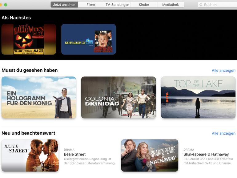 Das neue TV-Programm konzentriert sich ganz auf Filme und Serien sowie auf alle bewegten Bilder, die zuvor mit iTunes verwaltet wurden.
