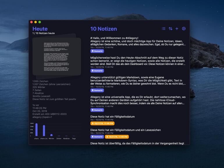 In Allegory formatieren Sie Text per Markdown