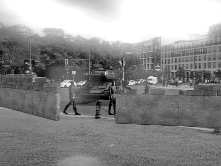 Realität und Fiktion vermischen sich dank Augmented Reality: Virtuelle Panzer rollen auf einem echten Platz an.