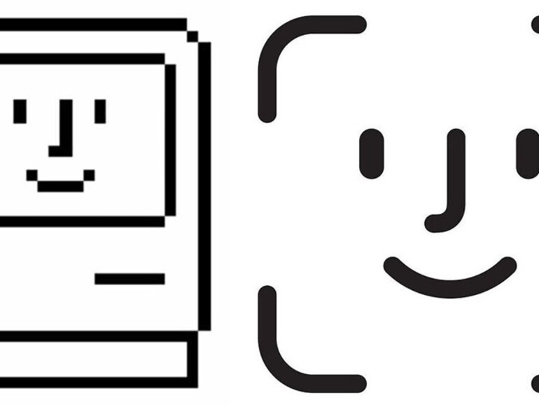 Apples Symbole - links der Macintosh aus 1984, rechts das Face-ID-Symbol