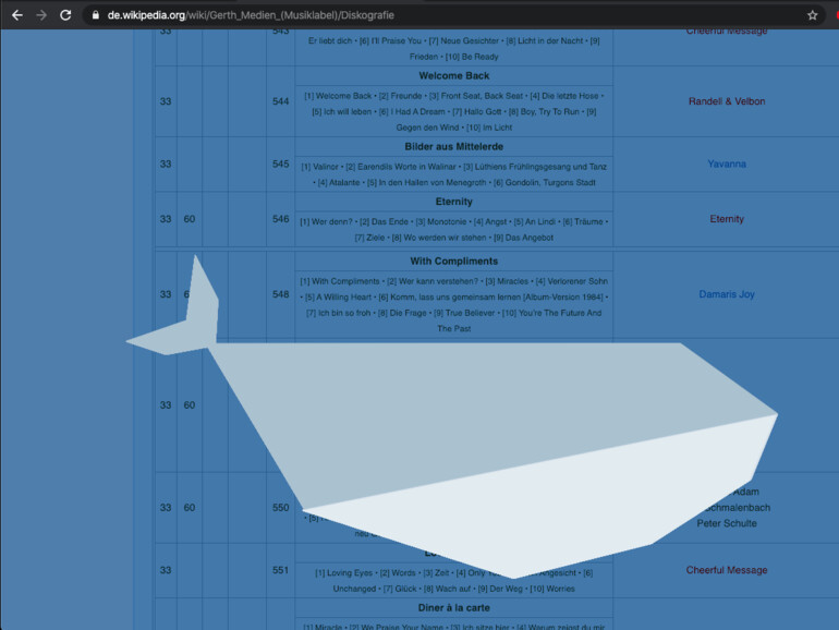 Scrollt man mit der Chrome-Erweiterung Anchor zu weit, tauchen Fische und Wale auf dem Bildschirm auf