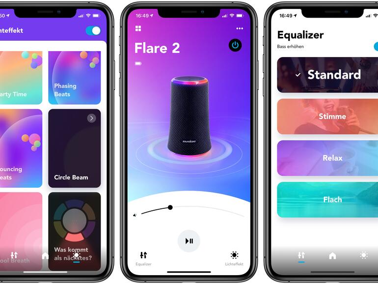 Die App gewährt Zugriff auf eine Handvoll mäßiger Entzerrer-Voreinstellungen und erlaubt den zielgerichteten Wechsel der Lichtmotive.