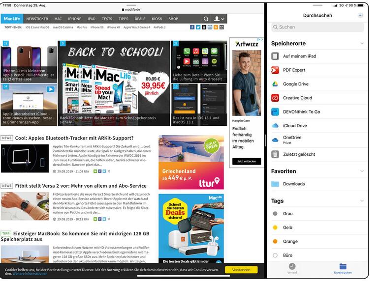 Multitasking-Feeling: Seit iOS 12 können Sie auf dem iPad mehrere Apps parallel nebeneinander nutzen.