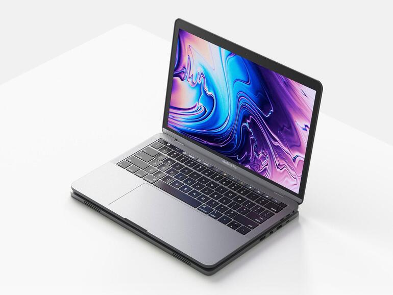 Zweimal hinschauen: Das 0,9 Zentimeter „hohe“ Linedock verschwindet fast unsichtbar unter dem MacBook Pro respektive MacBook Air.
