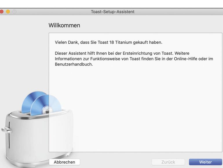 Roxio Toast 18 – der Einrichtungsassistent.